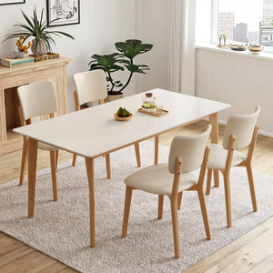طاولة طعام خشبية حديثة قابلة للتمديد مع مجموعة كراسي بيضاء نقية تتسع لـ 4 أشخاص، أثاث لغرفة المعيشة - Product Image 2