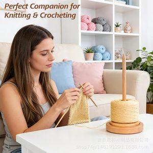 Wooden Yarn Rack Magnetic Rotating Spool With Phone Holder <b>Crochet</b> <b>Hook</b> Knitting Supply Craft Tools Desktop Organizer - Product Image 2