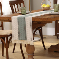 Chemin de table carré de luxe personnalisable, style simple, durable, tissé, rayé multicolore, anti-poussière, avec pompons, pour la maison et l'hôtellerie