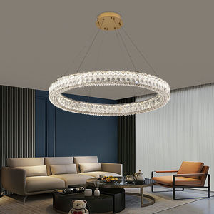 Lampadario a Sospensione Circolare <span class=keywords><strong>per</strong></span> Camera da Letto, Soggiorno e Sala da Pranzo, Altezza Regolabile, <span class=keywords><strong>Moderno</strong></span> Minimalista con Anello in Cristallo Trasparente - Product Image 4