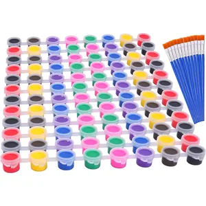 Ensemble de pots de bandes de peinture acrylique 108 pièces lavables pour enfants 8 couleurs avec 12 pinceaux Art Craft Classroom Painting Supplies