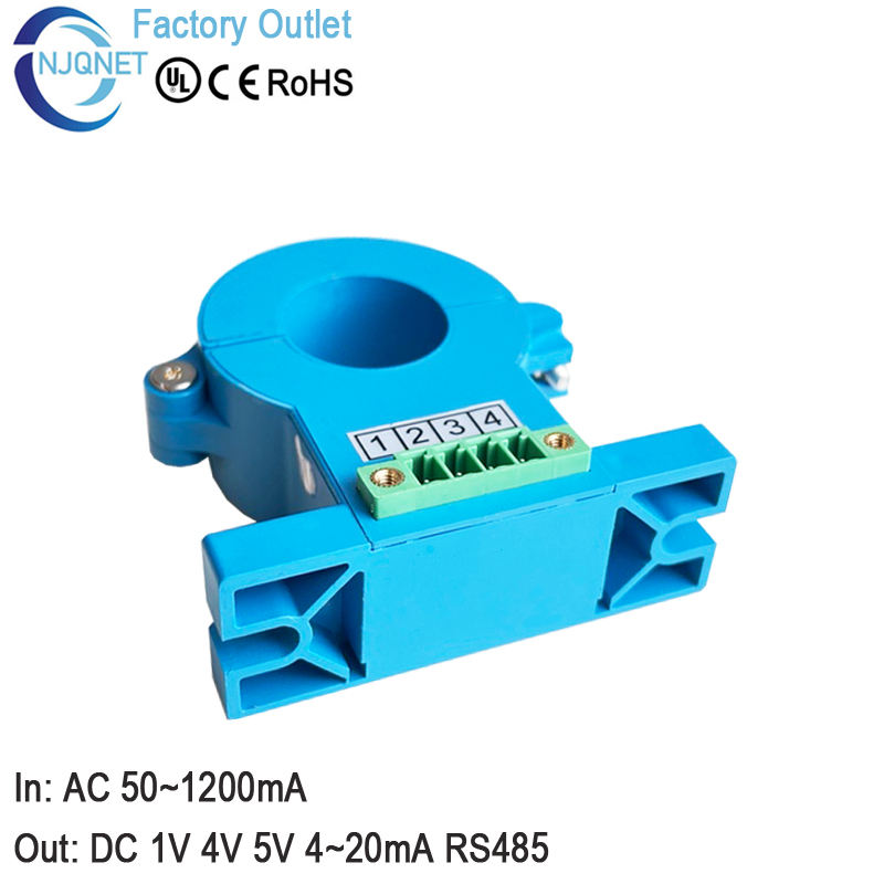 AC Leakage Current Sensor QNLCK1-20 50mA 100mA 200mA 300mA 600mA 1A 4-20mA 5V RS485 Ct Transformer Split Core Current Transducer