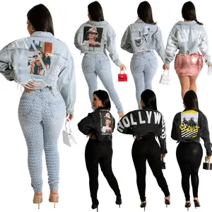 New Design letter printing Jeans Coat Fashion Printed Denim Jacket Oversized Casual Denim Jackets For Women