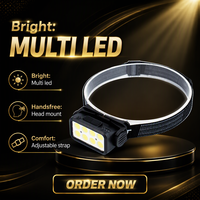 Lampe frontale à capteur de mouvement COB, 5 modes d'éclairage, flash d'avertissement rouge, rechargeable par Type-C, lampe frontale LED pour travaux en extérieur