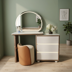 Modern Makeup Vanity <b>Table</b> With Lighted <b>Mirror</b> Storage Desk For Bedroom Furniture - Product Image 3