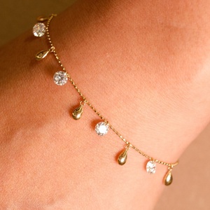Xinfly 18K <b>Solid</b> <b>Gold</b> Lab Grown Diamond Bead <b>Bracelet</b> Crushed Ice Floating Diamond <b>Bracelet</b> Bespoke Stackable for Women - Product Image 2