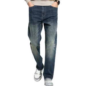 Jeans en denim élastique pour garçons, coupe droite, bleu foncé, jeans stretch skinny pour hommes, pantalon en denim décontracté ample - Product Image 1