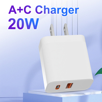 Chargeur mural pour téléphone à charge rapide certifié CE RoSH, 2 ports PD QC3.0 Type C, bloc de charge USB, adaptateur de chargeur 20w