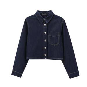 Blus Denim Wanita SHENZHU Musim Panas 2024, Gaya Chic Kasual Vintage Lengan Panjang, Atasan Chiffon Polos Chic, Kemeja Wanita Chic Terbaru - Product Image 6