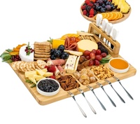 Ensemble de planches à charcuterie personnalisées, grande planche à fromage en bambou naturel avec design multifonctionnel, épaisseur 2,0 cm, accessoires inclus