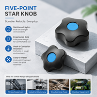 Manija de sujeción de plástico ABS de nailon con perilla de estrella de 5 lóbulos, rosca hembra M5 M6 M8 M10, tapa central azul para fijación de gabinetes de máquinas herramienta