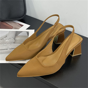 2025 New Solid Color Thick Heel Pointed Sandals Women's Back Hollow Shallow High Heels - Product Image 2