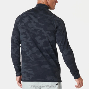 Logo personalizzato ad alte prestazioni asciugatura rapida Slim Fit traspirante traspirante Camo nero quarto Zip maglia a maniche lunghe per gli uomini - Product Image 2