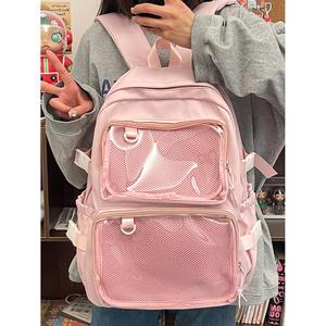 Custom Fashionable School <b>Backpack</b> Teenagers Clear Pvc Transparent Diy Badge Mesh Bag Waterproof Feature Oxford <b>Backpack</b> - Product Image 5