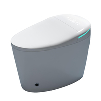 WC intelligent monobloc allongé moderne européen pour salle de bain, à poser au sol, avec siphon en S, lumière nocturne, couvercle à commande automatique et télécommande