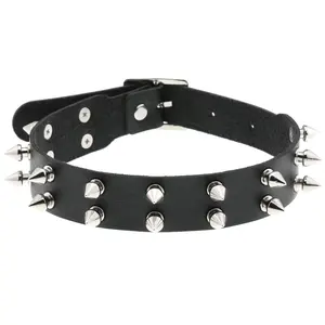 New Punk Double Row Spike Rivet Leather Collar Harajuku Collar Cosplay Gothic Rock Leather Neck Chain