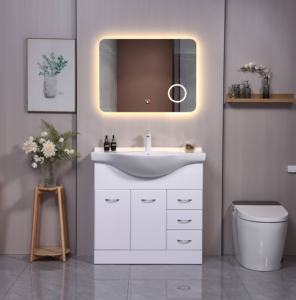 Freestanding modern MDF bathroom vanity <b>set</b> with ceramic basin and LED smart <b>mirror</b>, suitable for apartments and Hotel - Product Image 1
