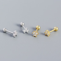 Klassische 18 Karat vergoldete süße Design 925 Sterling Silber Zirkonia Blumen schraube Ohr stecker