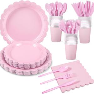 Platos de papel desechables con borde de encaje, vasos, servilletas, juego de cubiertos, suministros de fiesta elegantes para boda, despedida de soltera, eventos de té de la tarde - Product Image 3