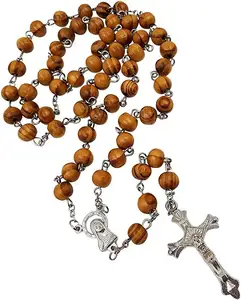 Collana con rosario cattolico benedetto collana con rosario in legno con croce di gerusalemme crocifisso collana con centrotavola della vergine maria