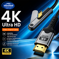 Câble USB-C vers HDMI plaqué or 4K30Hz 2M avec support de téléphone 2-en-1, câble tressé pour appareil photo, TV, ordinateur portable