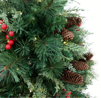 Sapin de Noël artificiel pré-éclairé de 1,20 m en PE+PVC écologique de haute qualité avec décorations de baies rouges et de pommes de pin, base en tissu pour les fêtes
