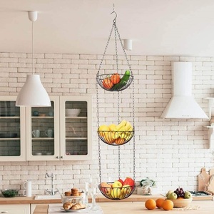 Giỏ Trái Cây Treo 3 Tầng Giỏ Dây Kim Loại Với Chuỗi Cố Định Và Móc Trần - Product Image 6