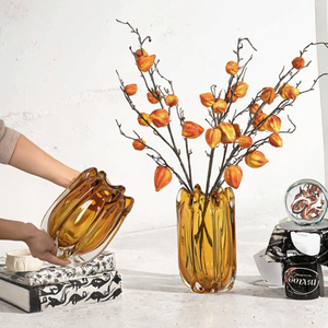 BEST Modern Large <b>Glass</b> <b>Vase</b> Table Flower Vessel Amber Gradient Grey Coastal Design Eco-Friendly Handmade Wedding for Living - Product Image 3