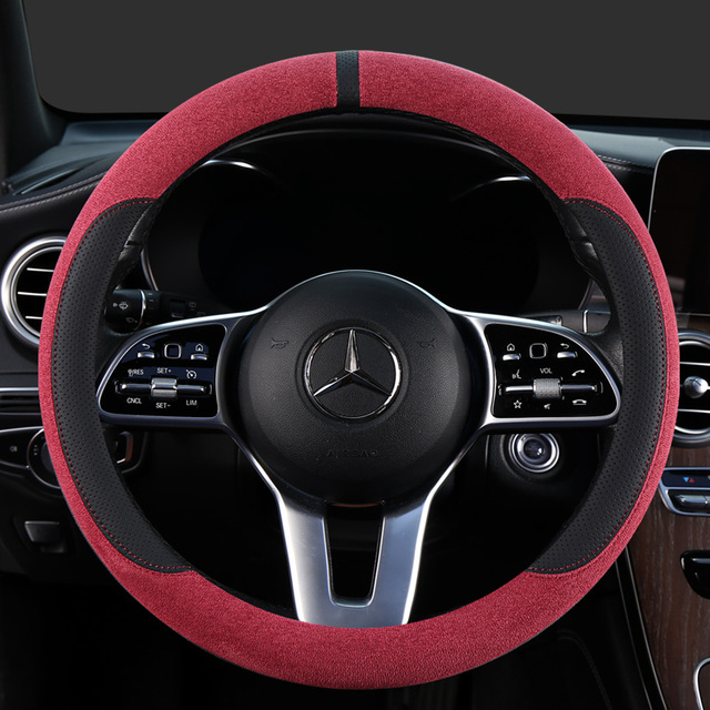 Suede Steering Wheel Cover Anti-Slip Universal Car Steering Wheel Protective Cover Breathable Perforated Leather Shape O D 38cm