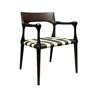Traditional <strong>White</strong> <strong>Lacquered</strong> Wood Frame Twine Dining <strong>Chair</strong> with Backrest Luxury Leisure Designer Black Relax Conference Armchair - Product Image 1