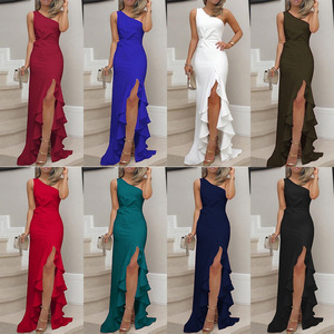 Club formelle soirée robes hors épaule solide femmes balançoire robes vêtements - Product Image 4