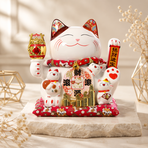 Prêt à être expédié - Chat porte-bonheur en <span class=keywords><strong>porcelaine</strong></span> de 11 pouces - <span class=keywords><strong>Maneki</strong></span> <span class=keywords><strong>Neko</strong></span> - Feng Shui - Cadeau d'affaires - Souvenir du Nouvel An chinois - Figurine - Product Image 2