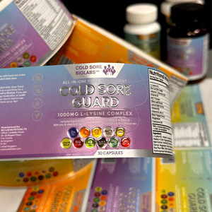 สติกเกอร์กาวกันน้ำเคลือบยูวีแบบกลับด้าน ปั๊มนูนลายฟอยล์สีเงินเงา สำหรับฉลากอาหารเสริมแบบกำหนดเอง สำหรับขวดผลิตภัณฑ์ดูแลสุขภาพ - Product Image 3