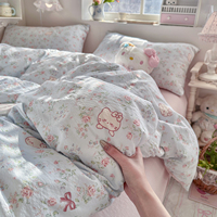 Parure de lit quatre pièces en gaze double couche de haute qualité pour enfants, motif dessin animé, drap de lit pour dortoir, ensemble trois pièces housse de couette