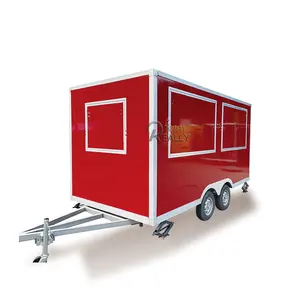 热卖方形食品拖车工厂定制4m咖啡热狗汉堡卡车，配有全套厨房设备
