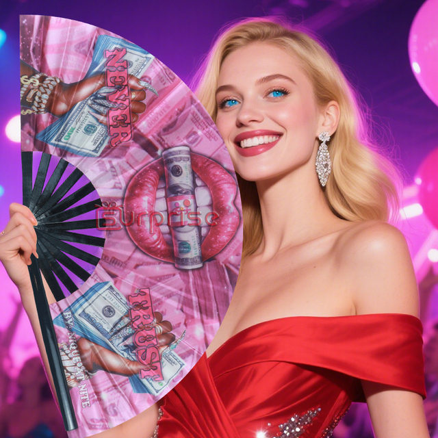 Custom Large Elegant Silk Hand Fans Customized Clack Painted for Wedding Events Accessory