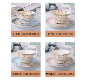 Ensemble <span class=keywords><strong>de</strong></span> tasses et soucoupes à thé et à café en porcelaine fine, style rétro britannique élégant, feuille d'or, bordure dorée, couleur <span class=keywords><strong>de</strong></span> glaçure interne, fleurs - Product Image 6