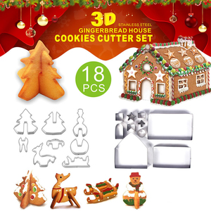 18 Piece <strong>Gingerbread</strong> House Cutters <strong>Kit</strong>,DTDR 3D Christmas House Cookie Cutter Set, Stainless Steel Biscuit Cutter Mold Set - Product Image 3