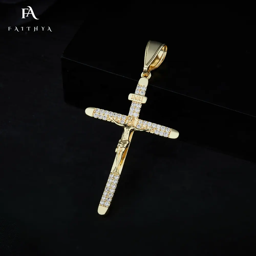 FP1061 Religious Jewelry Men Women Our Father Prayer Goden Crucifix Necklaces14k Gold Dainty Christening Cross Pendant