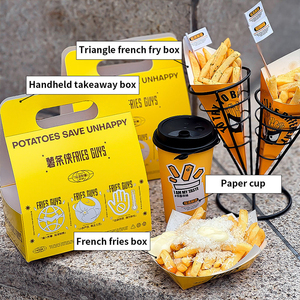 Boîte d'emballage personnalisée pour snacks <span class=keywords><strong>de</strong></span> rue, ensemble <span class=keywords><strong>de</strong></span> boîtes coniques triangulaires pour frites, boîte en papier à emporter avec revêtement PE pour camion <span class=keywords><strong>de</strong></span> restauration rapide - Product Image 1