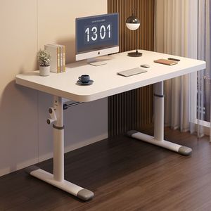 <b>Adjustable</b> Solid Wood Computer <b>Desk</b> With Height Adjustment For Home <b>Office</b> Study Workstation White Color Modern Design - Product Image 3