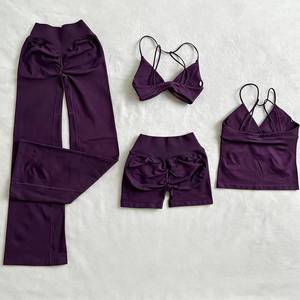 Hot Women's Gym Sets Seamless <b>Cross</b> Back Sports Bra V Waist Scrunch Butt Flare Leggings Workout Outfit Yoga Wear Set - Product Image 1