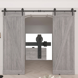 Kit de quincaillerie pour porte de grange de qualité commerciale, rail en acier au carbone pour porte double jusqu'à 200 lb, accessoire pour porte en bois - Product Image 1