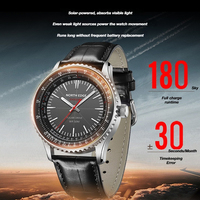Montre de sport solaire avec ordinateur de bord, bracelet en cuir véritable, résistante à l'eau pour homme