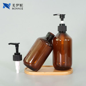 Botella de vidrio marrón Minnie de 400 ml con bomba, envase cosmético recargable para loción, champú y gel de ducha - Product Image 2