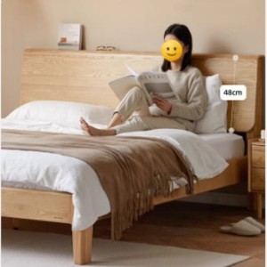 Cama de Madera Maciza de Roble, Plataforma Doble, Cabecera Alta, Color Natural, Muebles de Dormitorio, Estructura Resistente - Product Image 2