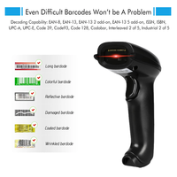 Lector de Códigos de Barras USB con Cable, Venta Directa de Fábrica, Certificaciones CE, FCC y ROHS, Escáner de Códigos de Barras Láser 1D con Soporte Ajustable