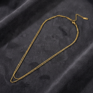 18K Gold Plated Trendy Double Dainty Layering <b>Necklaces</b> Snake Link Chains for Engagement Wedding & Anniversary - Product Image 2