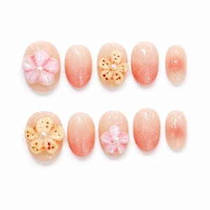 Faux ongles à presser rose pailleté, motif floral et perles 3D, effet brillant, pour usage à domicile ou en salon - Product Image 4