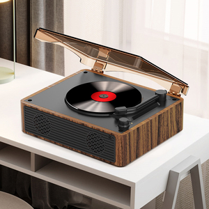 Factory Custom Retro <b>Vinyl</b> Record Player Turntable With Dual Stereo Speakers Wood Grain Desktop Phonograph For Home Decor Gift - Product Image 4